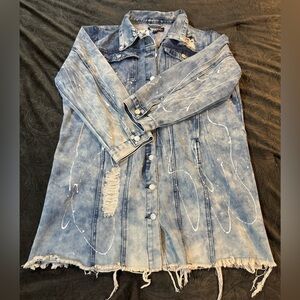Distressed Denim Trill Jacket with Paint Splatter